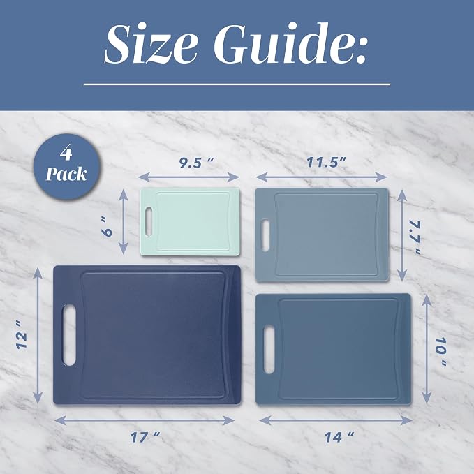 COOK WITH COLOR Non-Slip Cutting Board Set – Kitchen Essentials with Easy Grip Handle for Meat, Veggies, and Fruits, 4 Cutting Boards, Blue-New