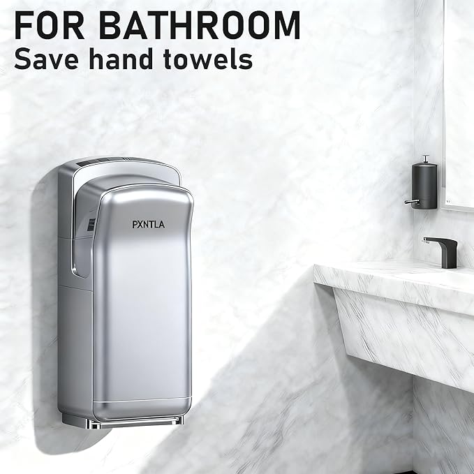 Vertical Hand Dryer - Hand Dryers for Commercial Bathrooms with HEPA Filter - Hand Dryer for Modern Home Bathrooms with High Speed Jet Air Motor (Silver)