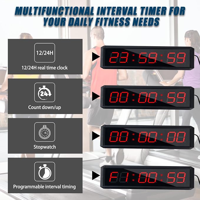 Fitness Timer with Stopwatch Button, Suitable for School/exam/Home Exercise/Gym/Gym SMAHEAT Electronic Fitness Timer (1.5 inch six-Digit All-red)