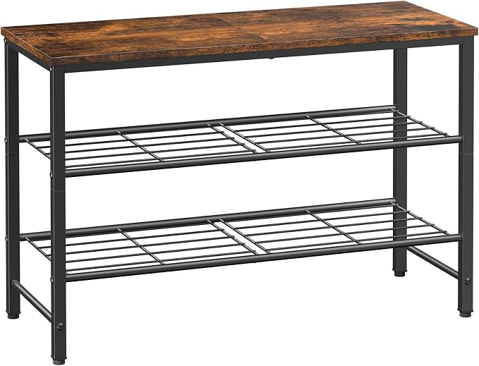 Kitsure Shoe Rack for Closet, Rustic Brown Shoe Organizer with Leveling Feet, Sturdy & Rust-Proof Shoe Storage for Entryway, Bedroom, Living Room, 29.5" x 11.4" x 18.4", Brown