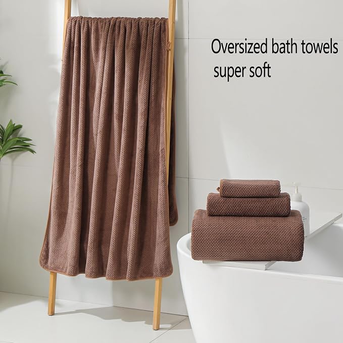 YTYC 29x59 Inch Extra Large Bath Towels Set of 6 Quick Dry Super Soft Microfiber Towels for Bathroom 80% Polyester (Brown,6 Piece)