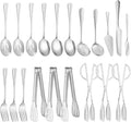 20 PCS Serving Utensil Set - Stainless Steel Complete Buffet Catering Utensils for Summer BBQ, Grilling, Picnic, Parties & Family Gatherings - Outdoor Serving Set (Silver)