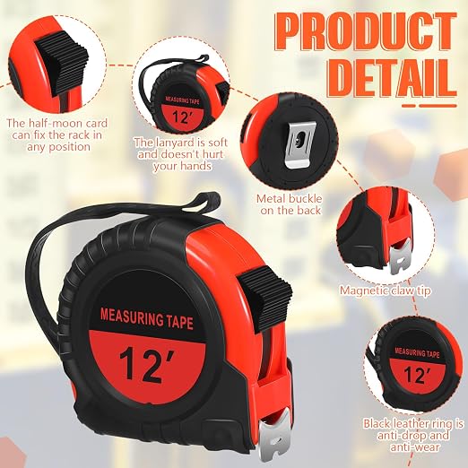 Copkim 50 Pieces Tape Measure Retractable and Easy Read with Fractions Marked Easy Read Basics Self Locking Measuring Tape Bulk for Engineer Contractors(12 Ft,Red)