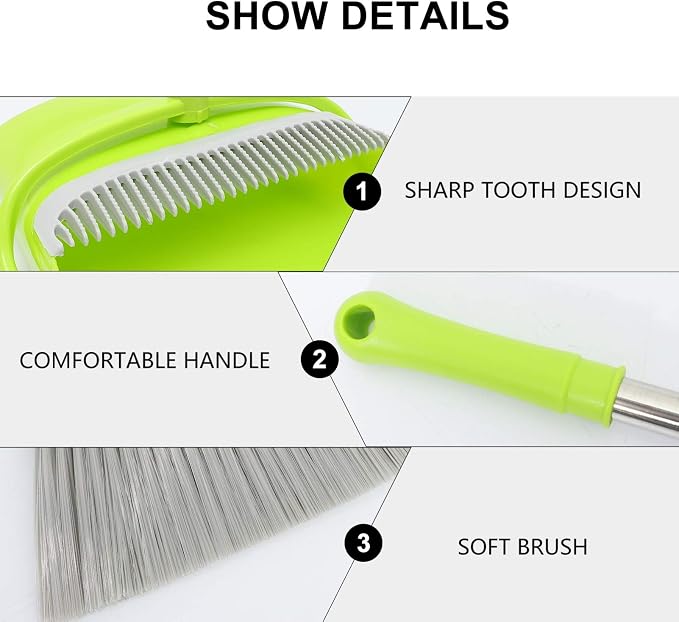 LIFKOME Dust Pan and Broom Set Multi-Function Scraper and Comb for Pet and Human Hair