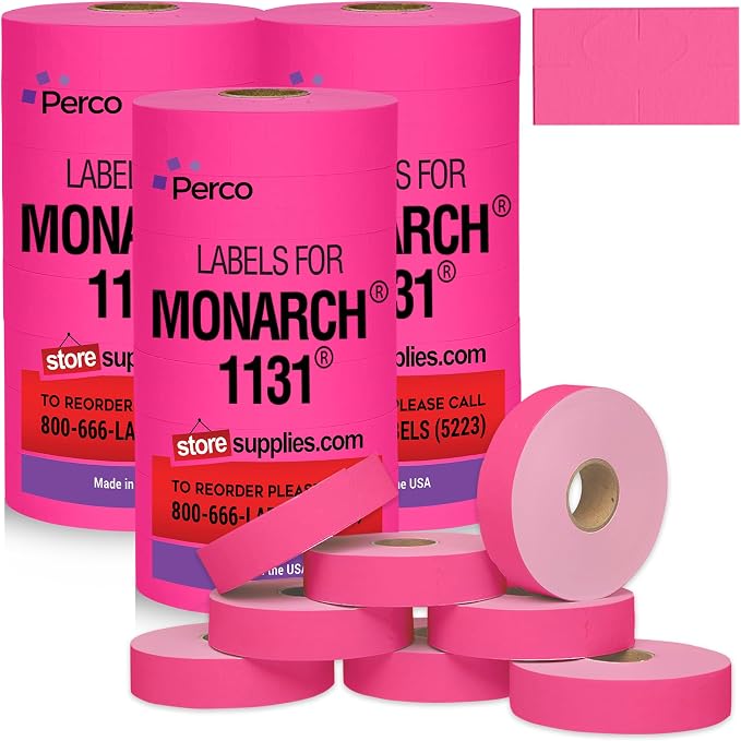 Pricing Labels for Monarch 1131 Fluorescent Pink - 60,000 Labels w/ 24 Rolls Value Pack, 3 Sleeves - Made in USA