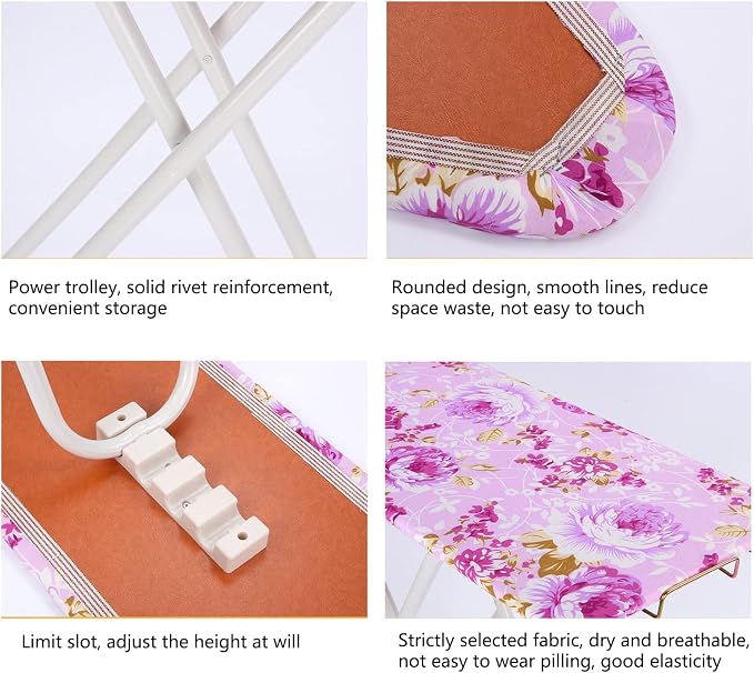 Ironing Board, Height Adjustable Smooth Edge Good Load-Bearing Non-Slip Wear Resistant Ironing Clothes Extra-Wide Clothes Ironing Board with Folding Legs (Flowers)