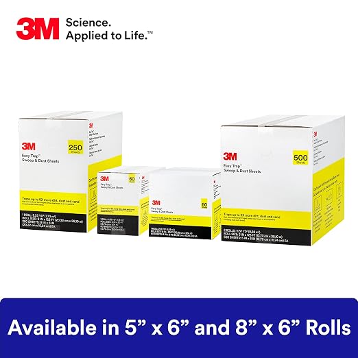 3M Easy Trap Sweep and Dust Sheets,1 Roll of 60 8" x 6" Sheets,Disposable Easy Sweep Floor Duster,Picks Up 8X More Dirt,Dust,Sand,Hair,Works on Dry or Wet Surfaces,Hardwood Floors,59152W,(Pack of 8)