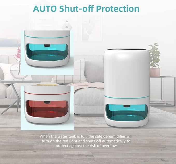 Small Dehumidifiers for Bedroom w/Air Purifying Function, 1000 ml/35 oz for 2500 Cubic Feet (260 sq ft) with 7 Colorful LED Lights Timer Set Negative Ions Below 30 dB, Auto Shut-Down