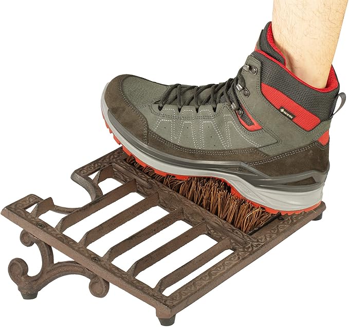 MyGift Heavy Duty Rustic Cast Iron Boot Scrubber for Outdoor Porch, All Weather Outdoor Shoe Scraper Brush and Boot Puller with Angled Design