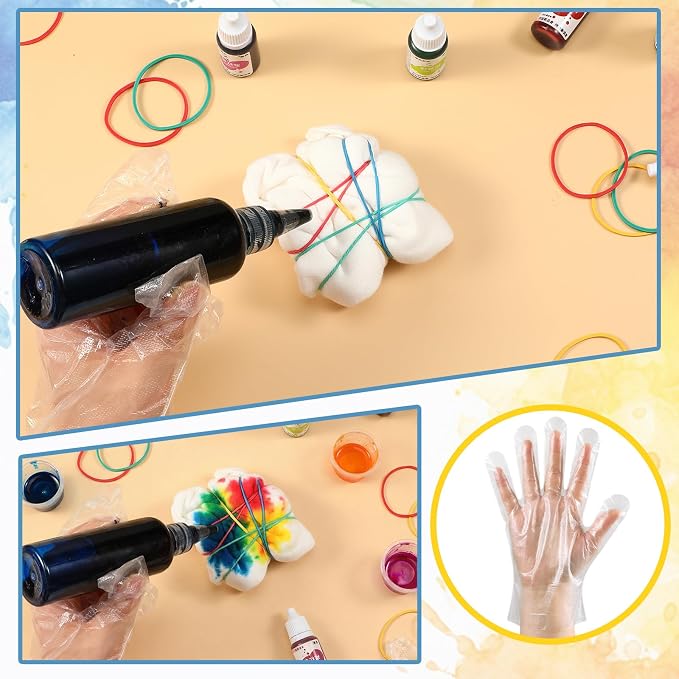 1000 Pcs Rubber Bands Kit for Tie Dye Projects Craft Project Colorful Elastic Rubber Band with 100 Pairs Gloves 100 Sealed Bags for Office Supplies Tie Dye Accessories