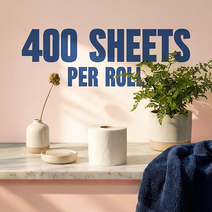 Toilet Paper Bulk 2-Ply White, 96 Individually Wrapped Rolls, 400 Sheets per Roll (38,400 Total Sheets), 100% Recycled Commercial Bath Tissue, Septic Safe Standard Roll for Office and Home