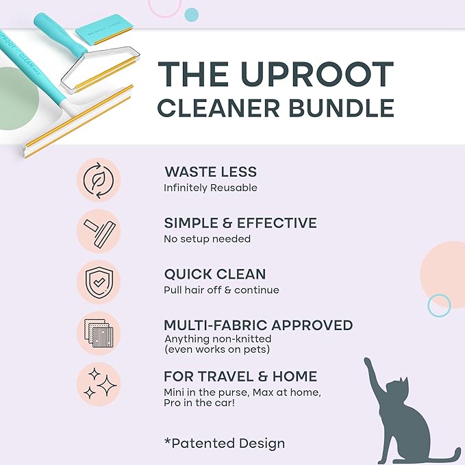 Uproot Clean Hairmageddon Survival Kit & Washing Machine Cleaner Tablets Pro: 3 Uproot Clean Pet Hair Remover Sizes & Washer Machine Cleaning Tablets for Pet Owners - Spotless House & Perfect Laundry