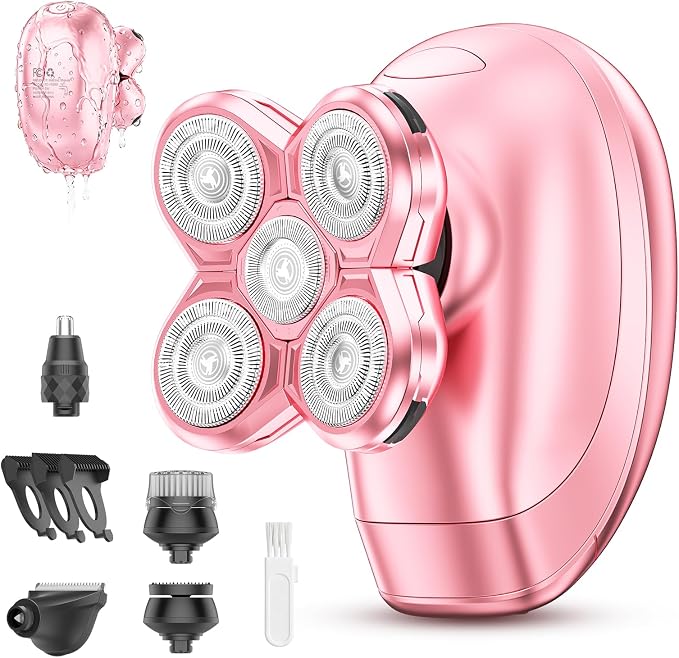5-in-1 Electric Razors for Women, Portable Electric Shavers for Full Body, Waterproof Wet/Dry, Rechargeable Hair Remover for Lady Legs, Face, Underarms, Lips, Arms