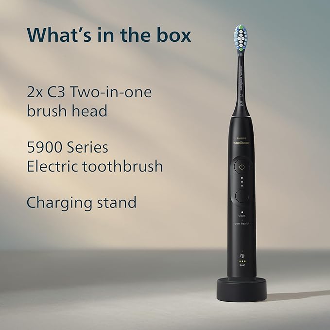 Philips Sonicare 5900 Series Electric Toothbrush, Pressure Sensor, 6 Brushing Settings, SmarTimer, BrushPacer, 21-Day Runtime, Gentle Professional-Clean Feel, for Sensitive Gums, Black, HX7131/02