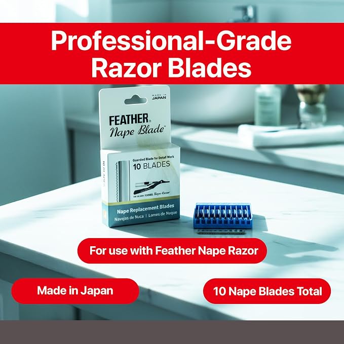 Feather - Nape Blades - Single Edge Guarded Replacement Blades –Fits Feather Nape & Body Razor– Professional Tool for Thinning, Layering, Precision Styling & Body Hair Removal– Made in Japan - 1 Pack