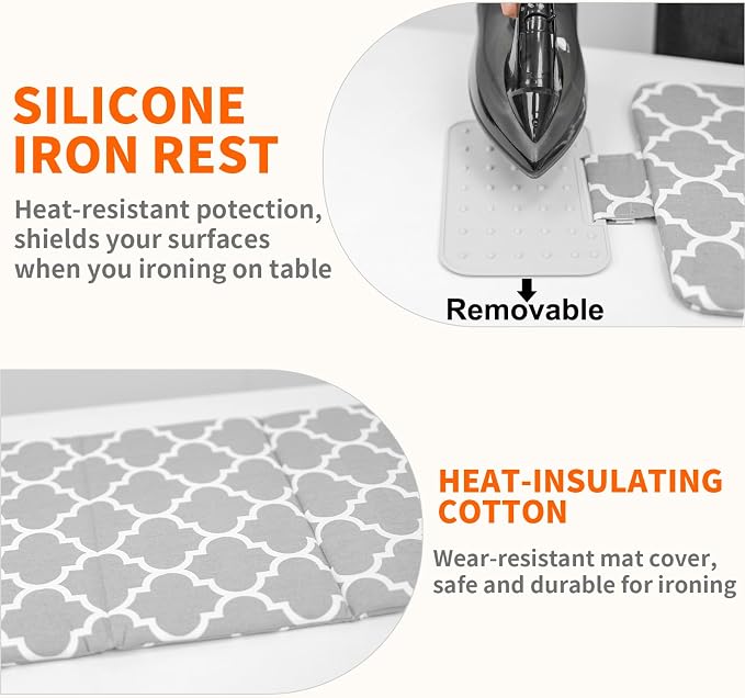 Foldable Steamer Board for Clothes, 35.62x15.75inches Ironing Mat with Silicone Iron Pad, Portable Steamer Pad for Steaming Clothes, Grey