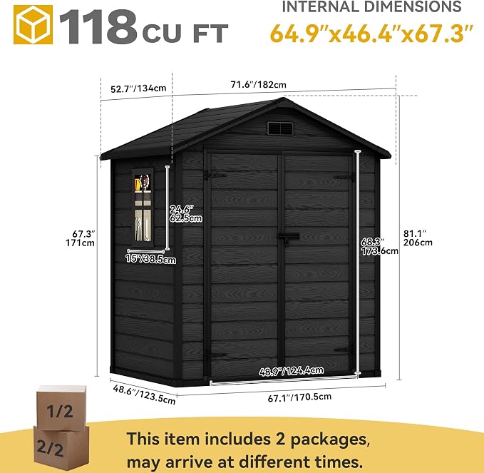 DWVO 6X5FT Resin Storage Shed with Reinforced Floor, Outdoor Storage Shed with Lockable Door, Window and Vents, Waterproof Plastic Tool Shed for Garden, Backyard, Patio, Lawn