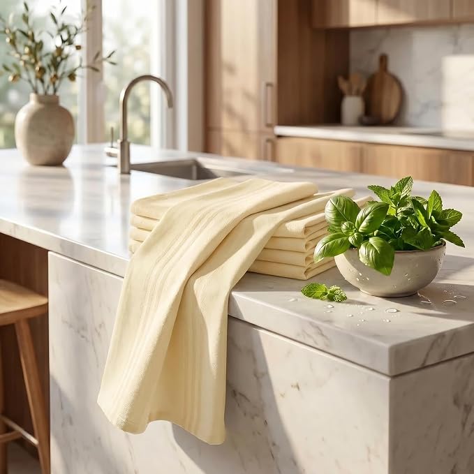 Urban Villa Kitchen Towels 100% Cotton Dish Towels for Kitchen(Set of 6)20”x30” Dish Cloths Highly Absorbent Kitchen Linen Set with Hanging Loop Perfect for Drying Dishes Cleaning Hand Towels – Yellow