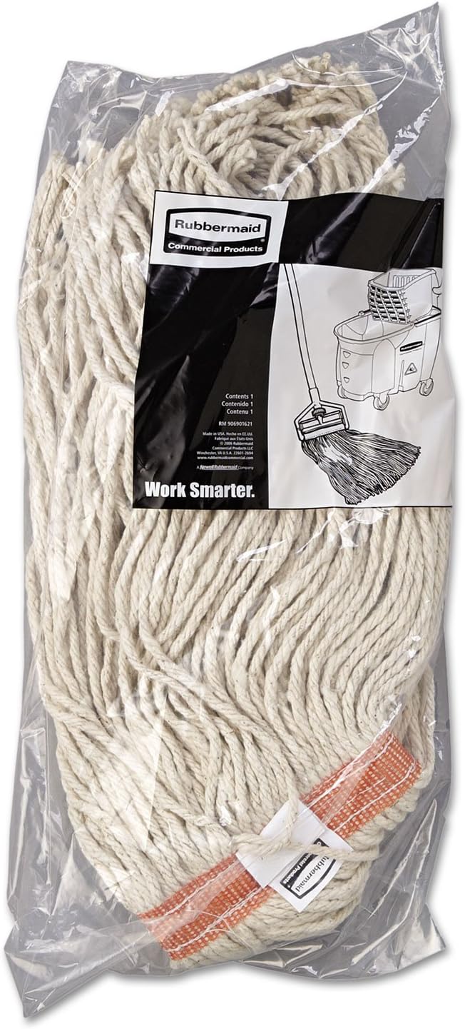 Rubbermaid Commercial Products Premium Cut-End Cotton Mop, 16-Ounce, 1-Inch Headband, Heavy Duty Wet Mop for Floor Cleaning Office/School/Stadium/Bathroom, Pack of 12