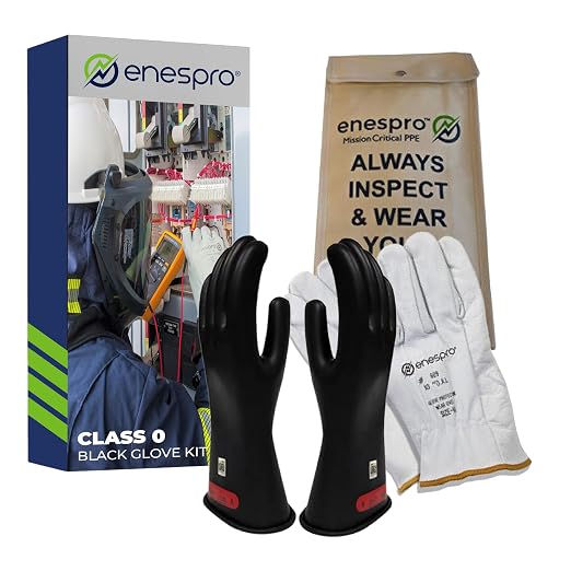Enespro Class 0 Insulated Electrical Gloves Kit, 1000V AC/1500V DC, Size 8 | ASTM D120 and NFPA 70E Rubber Glove Set with Leather Protectors and Storage Bag for Power Crews and Utility Workers, Black