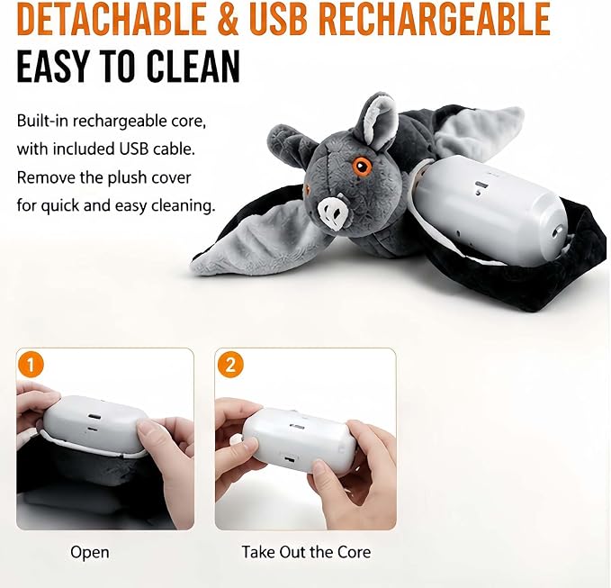 Flying Bat Toy for Dogs & Cats, Flapping Wings Interactive Pet Toy，3 | Flapping bat toy with chirping engages cats and dogs, mimics real flying motion. Cute interactive pet teaser