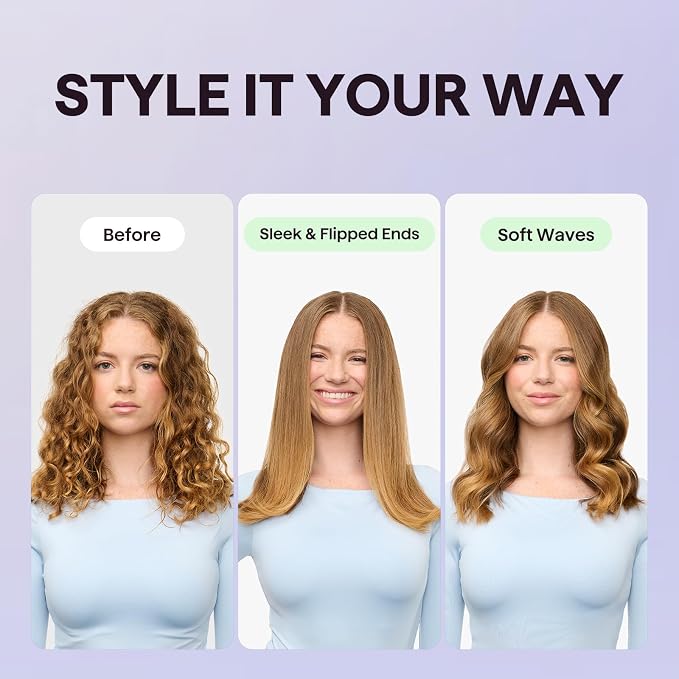 Wavytalk Hair Straightener Brush, Sleek Sweep Ionic Straightening Brush, Anti-Scald Ceramic Straightener Comb with LED Display for Super Smooth Hair, Dual Voltage, Rose Gold.
