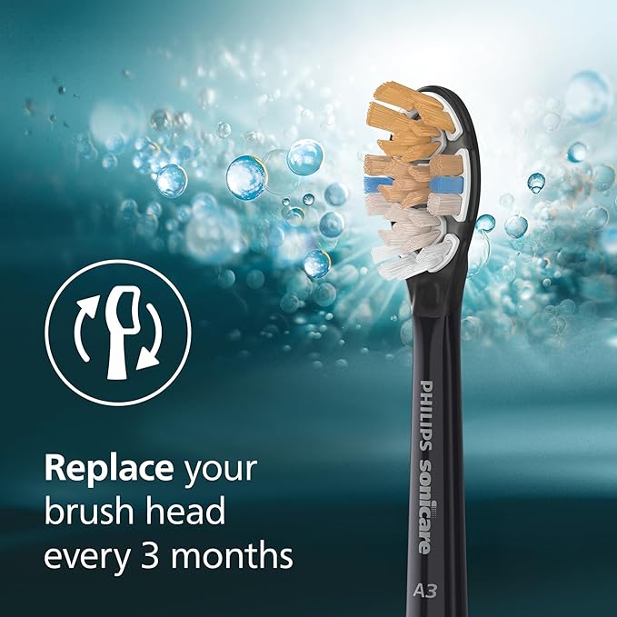 Philips Sonicare A3 All-in-One - Genuine Replacement Electric Toothbrush Heads, Black, 4 Pack One Year Supply, HX9094/95
