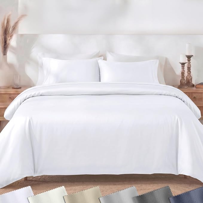California Design Den 3 Pc White King Duvet Cover Set - Winner Good Housekeeping Best Bedding Awards 2025, 400 Thread Count Sateen, 100% Cotton Duvet Cover Set, Button Closure, Corner Ties - White