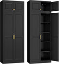 Steeloong 86"Metal Pantry Storage Cabinet with Doors & 4 Adjustable Shelves | Kitchen Pantry Cabinet,Black Kitchen Cabinet with 4 Gold Handles,Tall Cabinet for Livingroom,Pantry, Bathroom,Kitchen,Garage