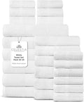 Villa Celestia 24-Piece 100% Cotton Towel Set, 6 Bath Towels, 6 Hand Towels, 12 Wash Cloth, Quick-Dry, White