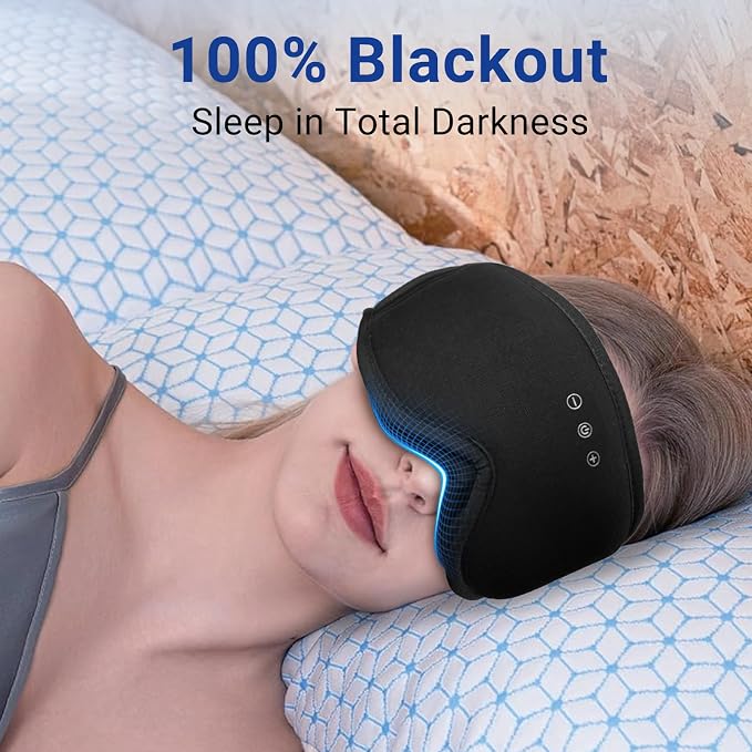 3D Bamboo Cotton Sleep Mask with Bluetooth 5.4 Headphone, Music Wireless Bluetooth Blackout Eye Mask for Side Sleepers, Earphones HD Speaker Microphone for Travel, Gifts for Women Men, Black