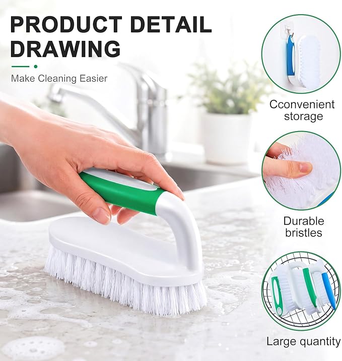 Lallisa Scrub Brush for Cleaning with Handle Comfortable to Grip Heavy-Duty Flexible Stiff Bristles Scrubber Brushes Bulk for Shower Bathroom Carpet Kitchen Floor Tiles(Green Blue,24 Pcs)