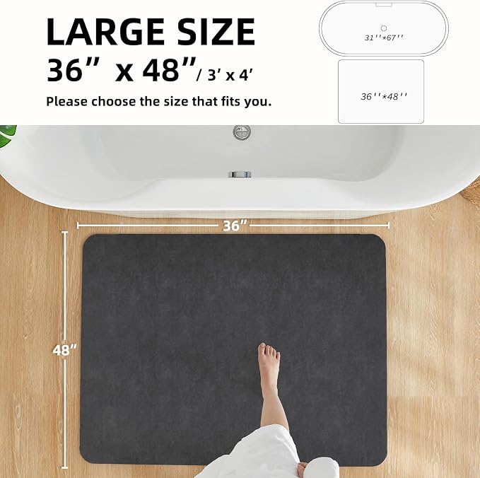 TYUU Bath Mat, Bathroom Rugs Non Slip Washable Thin Absorbent Quick Dry Bath Mat Fits Under Door Bathroom Floor Mat Perfect for Bath, Shower, or Sink 36"x48" Dark Grey