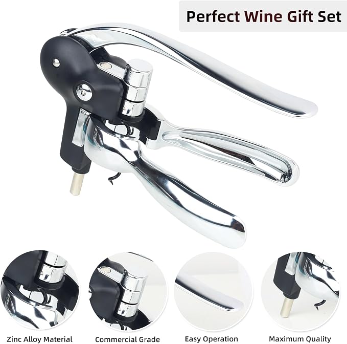 Wine Opener, Rabbit Corkscrew with Luxury Gift Box, Premium 5-Piece Set, Includes Wine Stopper, Foil Cutter, Wine Pourer, Quick and Easy Cork Extraction for Wine Lovers (Futura Silver)