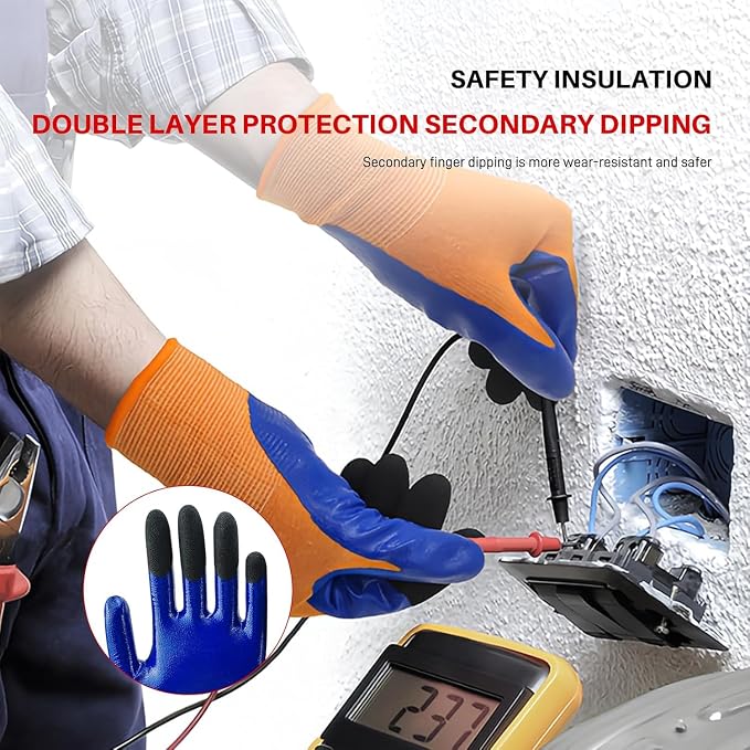 400V Electrical Gloves (3 Pairs, XL), Flame Retardant Low Voltage Insulated Gloves, High Grip Rubber Safety Work Gloves for EV, Solar, HVAC & Panel Maintenance