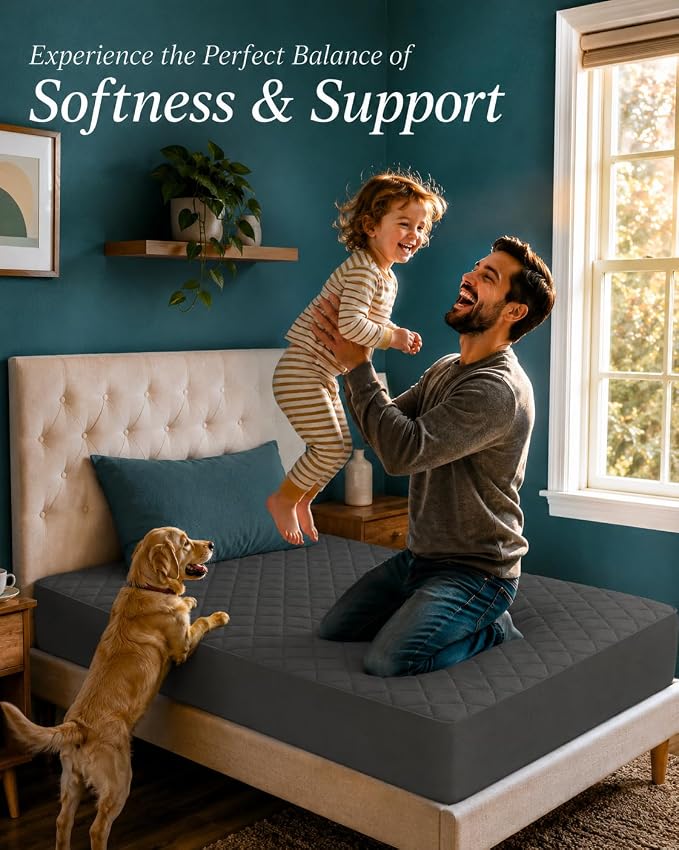 Quilted Fitted Mattress Pad, Twin Mattress Protector Topper with Deep Pocket Stretches up to 16 Inches, Machine Washable Mattress Cover by Utopia Bedding (Grey)