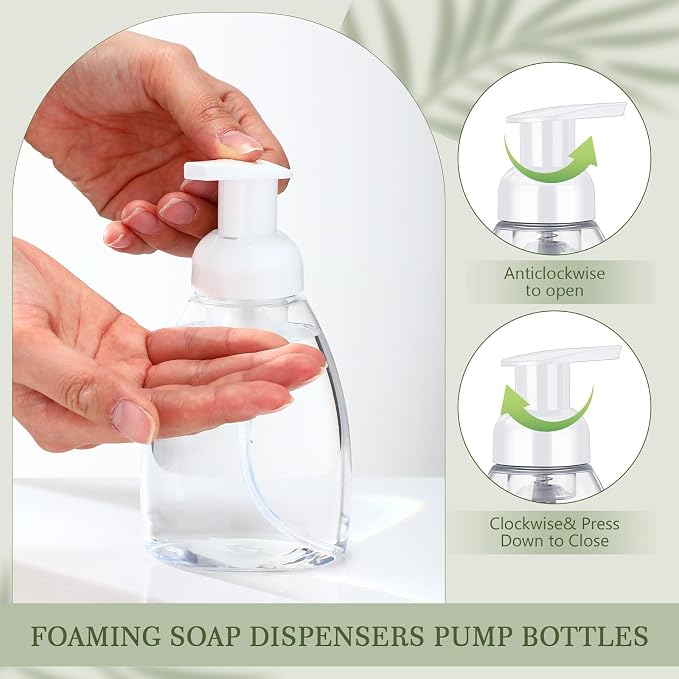 Nuenen 48 Pieces 8oz Foaming Soap Dispenser Refillable Foaming Pump Bottles Bulk Travel Hand Soap Dispenser Plastic Press Bottles Empty Containers for Shampoo Bathroom Commercial(White)