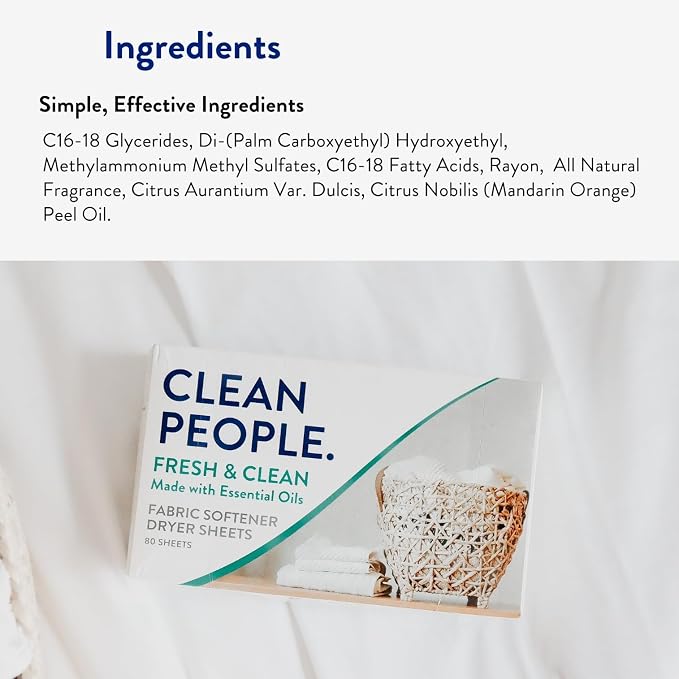 The Clean People Fabric Softener Sheets - Dryer Sheets - Softens & Removes Static - Vegan Laundry Softener With Essential Oils - Fresh 360 Pack