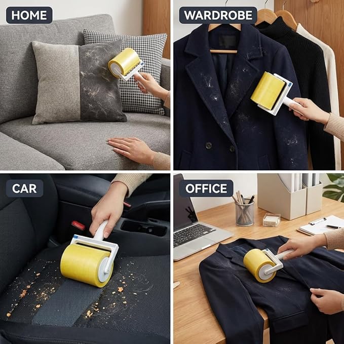 Extra Sticky Lint Roller for Pet Hair, 10cm & 16cm Wide, Tearable Reverse Roll with Reusable Handle, Strong Adhesive for Clothes, Sofa, Carpet, Furniture, Dog & Cat Hair Remover (6.4in)
