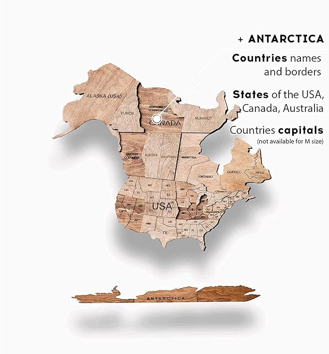 ENJOY THE WOOD 3D Wood World Map Wall Art Large Wall Décor - World Travel Map - Any Occasion Gift Idea - Wall Art for Home & Kitchen or Office (Light, Medium)
