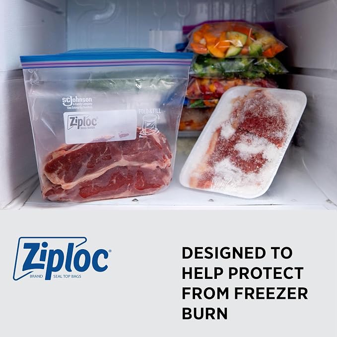 SC Johnson Professional Ziploc Quart Food Storage Freezer Bags, Grip 'n Seal Technology for Easier Grip, Open, and Close, 300 Count