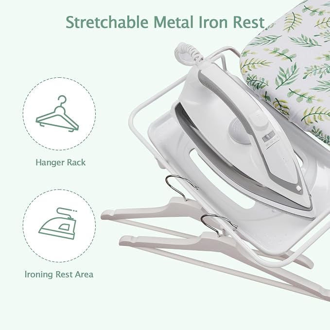 SheeChung Ironing Board 13"x43",Full Size Iron Board with Rest,Adjustable | Compact Iron Table,Foldable,Heat Resistant Cover with Padding,7 Adjustable Height,Heavy Duty Sturdy Legs,Steel Mesh Top
