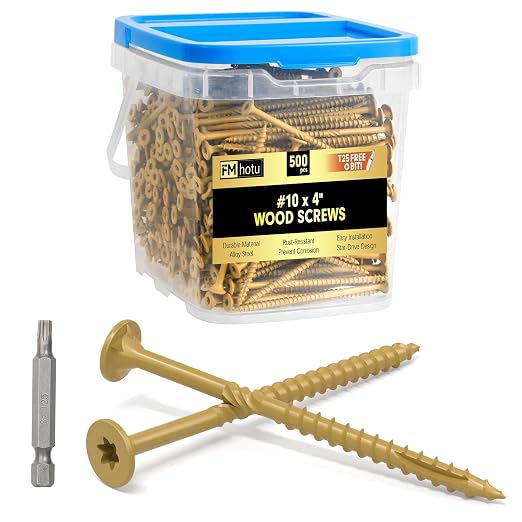 #10 x 4” Deck Screws, 500Pcs Star Drive Wood Screws | Rust Resistant Timber Screws for Timber/Log/Landscaping Wood, T25 Star Bit Included, Yellow