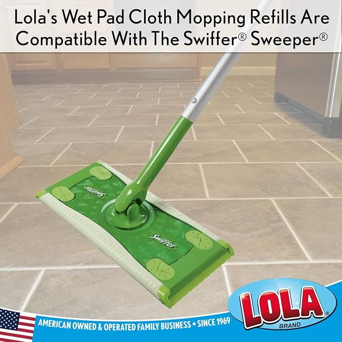 LOLA Wet Mopping Pad Refills, 12 Pack, Swiffer Sweeper Compatible w/Scrubbing Strip, Fresh Citrus Scent