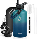 RAYMYLO Insulated Water Bottle 64 oz, Triple Wall Vacuum Stainless Steel (Cold for 48 Hrs), Leak Proof & Non-BPA, Half Gallon Water Flask Jug with Paracord Handle & Straw Spout Lids, Cyan Blue