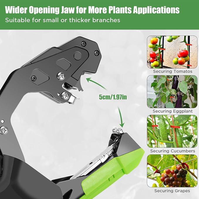 Upgraded Plant Tying Machine Gun, Lightweight Garden Tapener Tool with SK5 Blade for Tomatoes Grapes Cucumbers Vegetables, Includes 12 Rolls Tapes and 1 Box 10000pcs Staples（Green