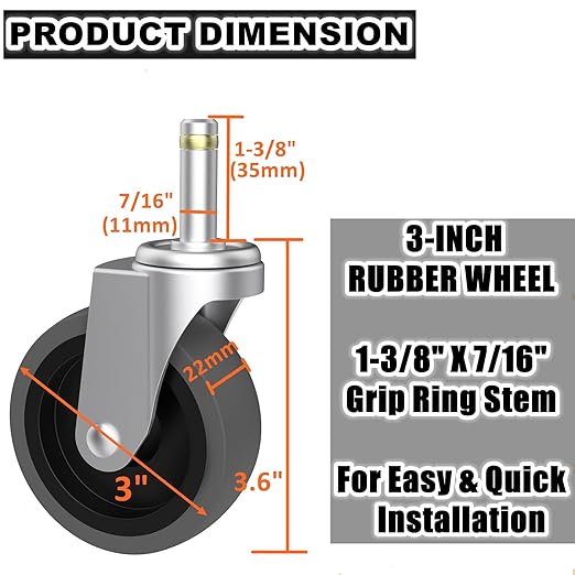 RILIDRI Replcament Casters for Brute Trash Bin Dolly Set of 10, 3-Inch Trash Can Dolly Replacement Wheels(375LBS-2)