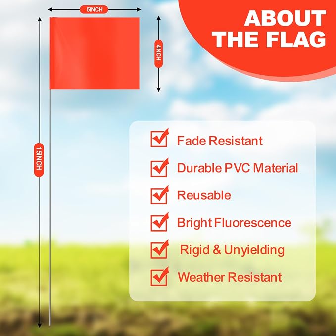 15x4x5 Inch Marking Flags – High-Visibility Yard & Lawn Flags for Boundary, Dog Training, Landscaping, Sprinklers, Surveying & Construction | Durable, UV & Weather Resistant (Orange, 500 Pack)