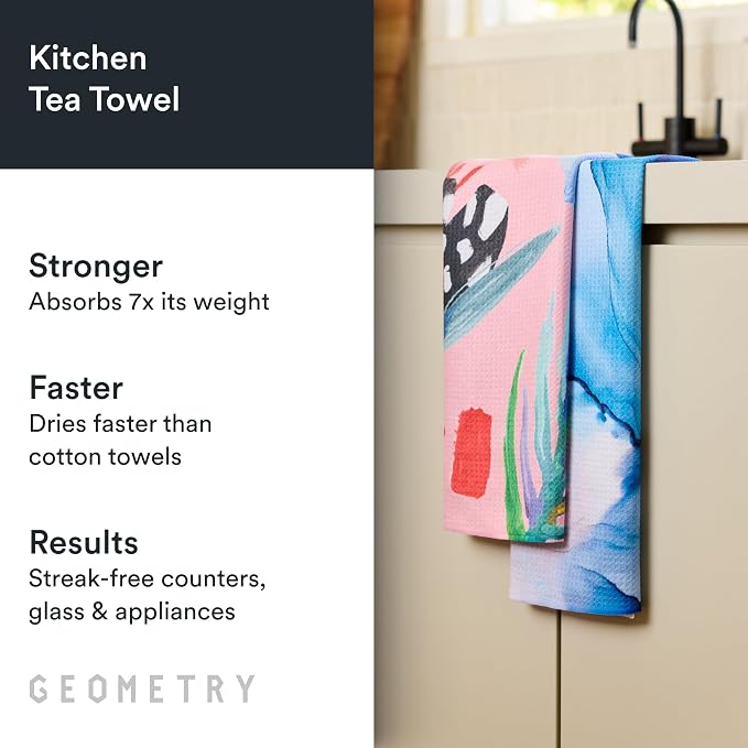 GEOMETRY Kitchen Tea Towels - Quick Dry Microfiber Dish Towels for Kitchen Watercolors, 18" x 30" 2 Pack