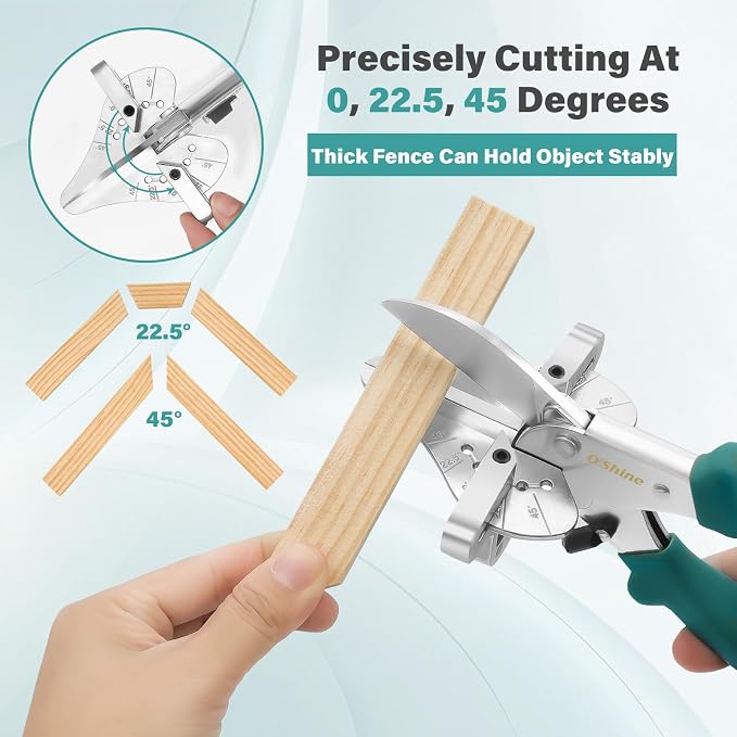 O'Shine 22.5 Degree Long Handle Miter Shears, 22.5 45 & 90 Degree Multi Angle Base Shoe Cutter with 30% Effort Saving, Hand Trim Cutter for Shoe Molding & Quarter Round, 1 Extra Replacement Blade